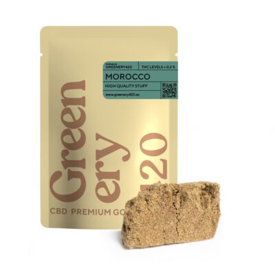 Hachis CBD Morocco, una placa de hachis prensado disponible para comprar en greenery