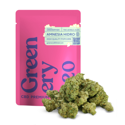 Cogollos pequeños de Amnesia Hidro CBD premium. Cogollos CBD Flora Popcorn 