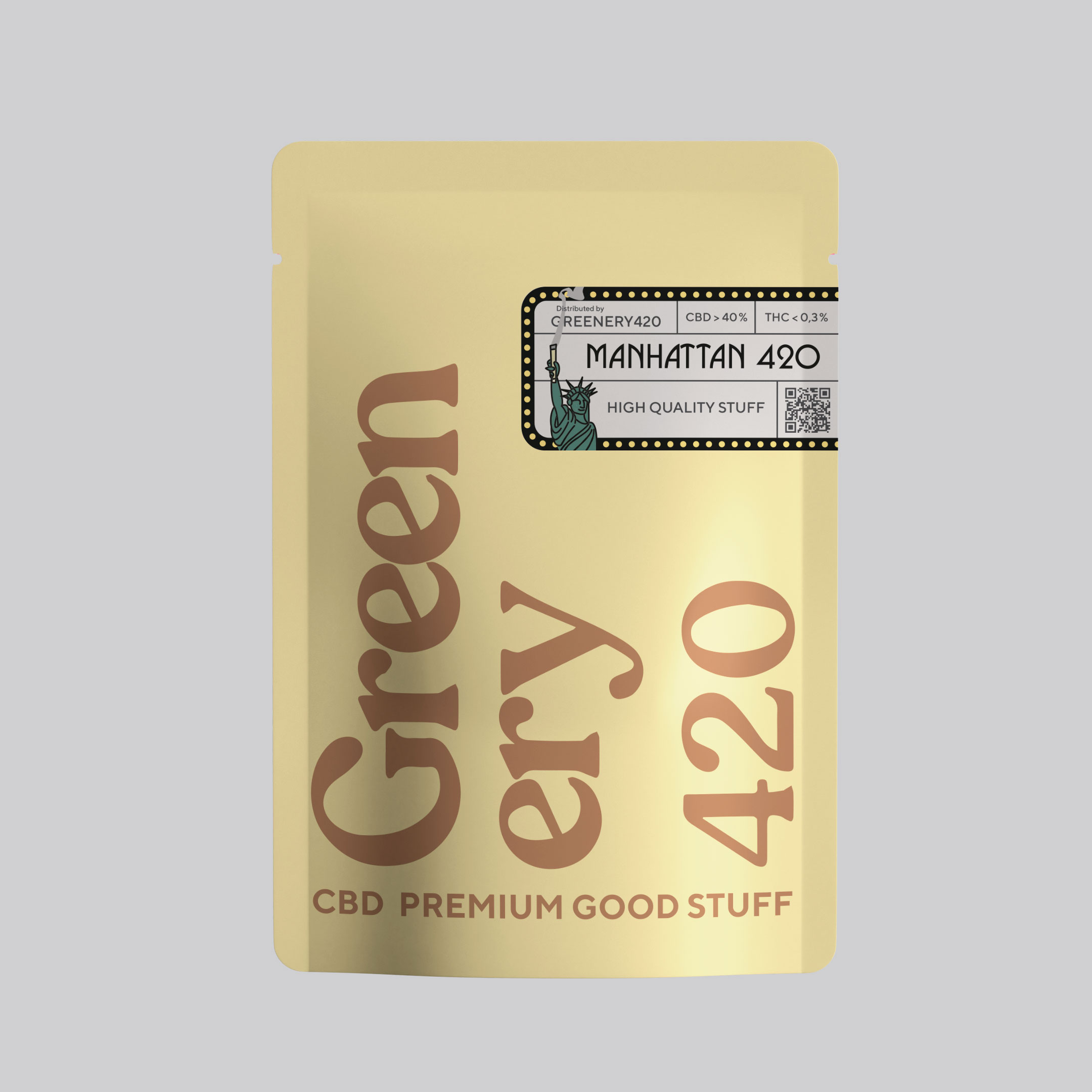 Image on gray background of CBD Hash Manhattan420 by Greenery420